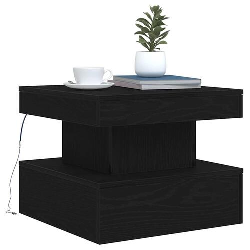 Sofabord med LED-lys 50x50x40 cm sort egetræsfarve