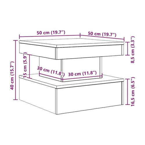 Sofabord med LED-lys 50x50x40 cm sort egetræsfarve