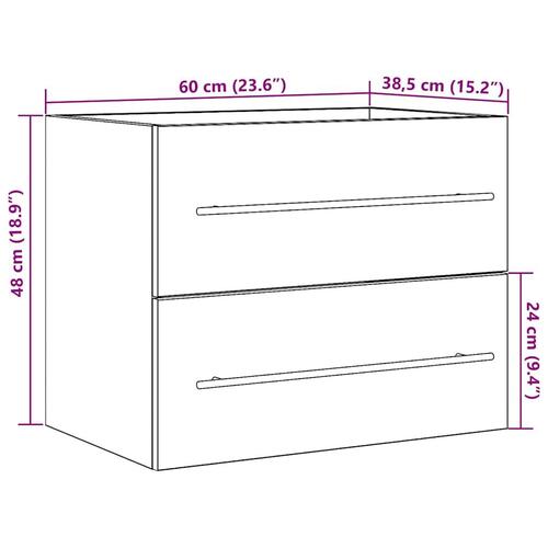 Badeværelsesvaskeskab 60x38,5x48 cm konstrueret træ sort egetræ