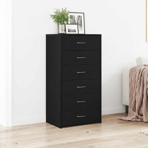 Skænk med 6 skuffer - 50 × 34 × 96 cm - sort eg, konstrueret træ