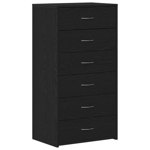 Skænk med 6 skuffer - 50 × 34 × 96 cm - sort eg, konstrueret træ