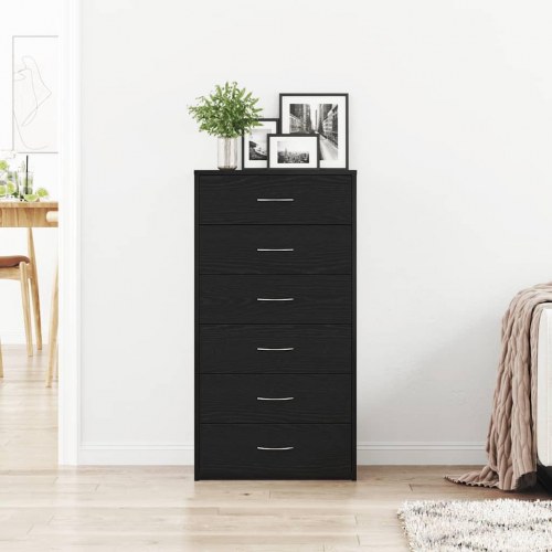 Skænk med 6 skuffer - 50 × 34 × 96 cm - sort eg, konstrueret træ