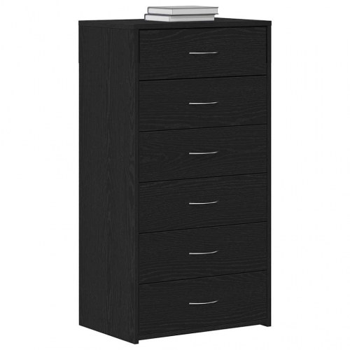 Skænk med 6 skuffer - 50 × 34 × 96 cm - sort eg, konstrueret træ