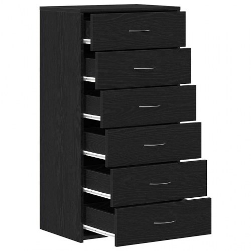 Skænk med 6 skuffer - 50 × 34 × 96 cm - sort eg, konstrueret træ