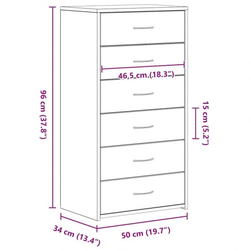 Skænk med 6 skuffer - 50 × 34 × 96 cm - sort eg, konstrueret træ