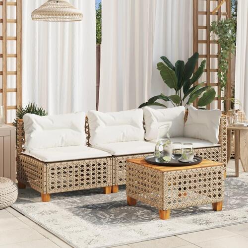 3-personers havesofa med hynder polyrattan beige