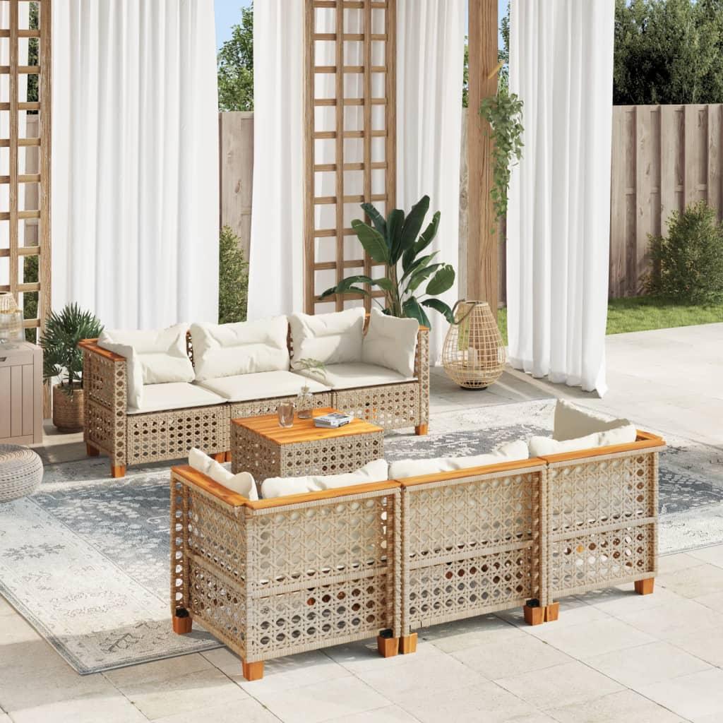 Sofasæt Til Haven 7 Dele Med Hynder Polyrattan - Beige / Vævning i linjer