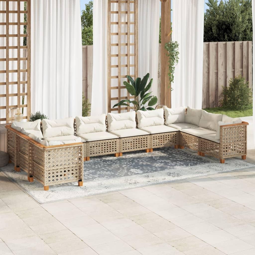 Sofasæt Til Haven 10 Dele Med Hynder Polyrattan Beige - hulvævning / Uden bord