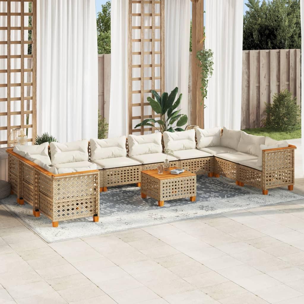 Sofasæt Til Haven 10 Dele Med Hynder Polyrattan Beige - hulvævning / Med bord