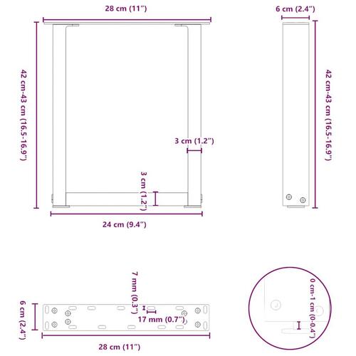 Sofabordben U-formet 2 stk. 28x(42-43) cm stål hvid