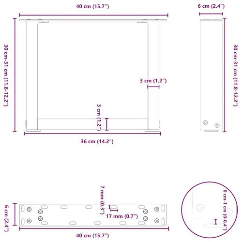 Sofabordben U-formet 2 stk. naturstål 40x(30-31) cm stål