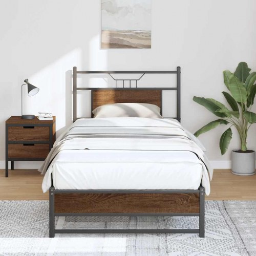 Sengeramme 75 x 190 cm med sengegavl - brunt egetræ