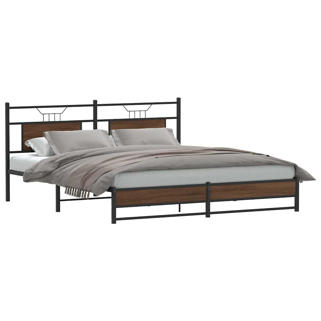 Sengeramme Uden Madras Konstrueret Træ Brunt Eg Brun Eg - med sengegavl og dobbelt lavt fodgærde / 160 x 200 cm