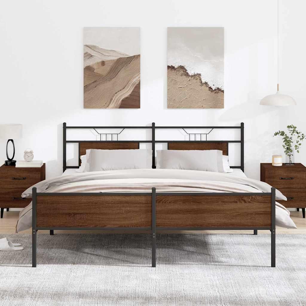 Sengeramme uden madras 160x200 cm metal brun egetræsfarve