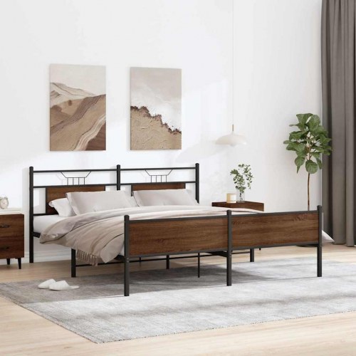 Sengeramme 160 x 200 cm i metal - brun egetræsfarve