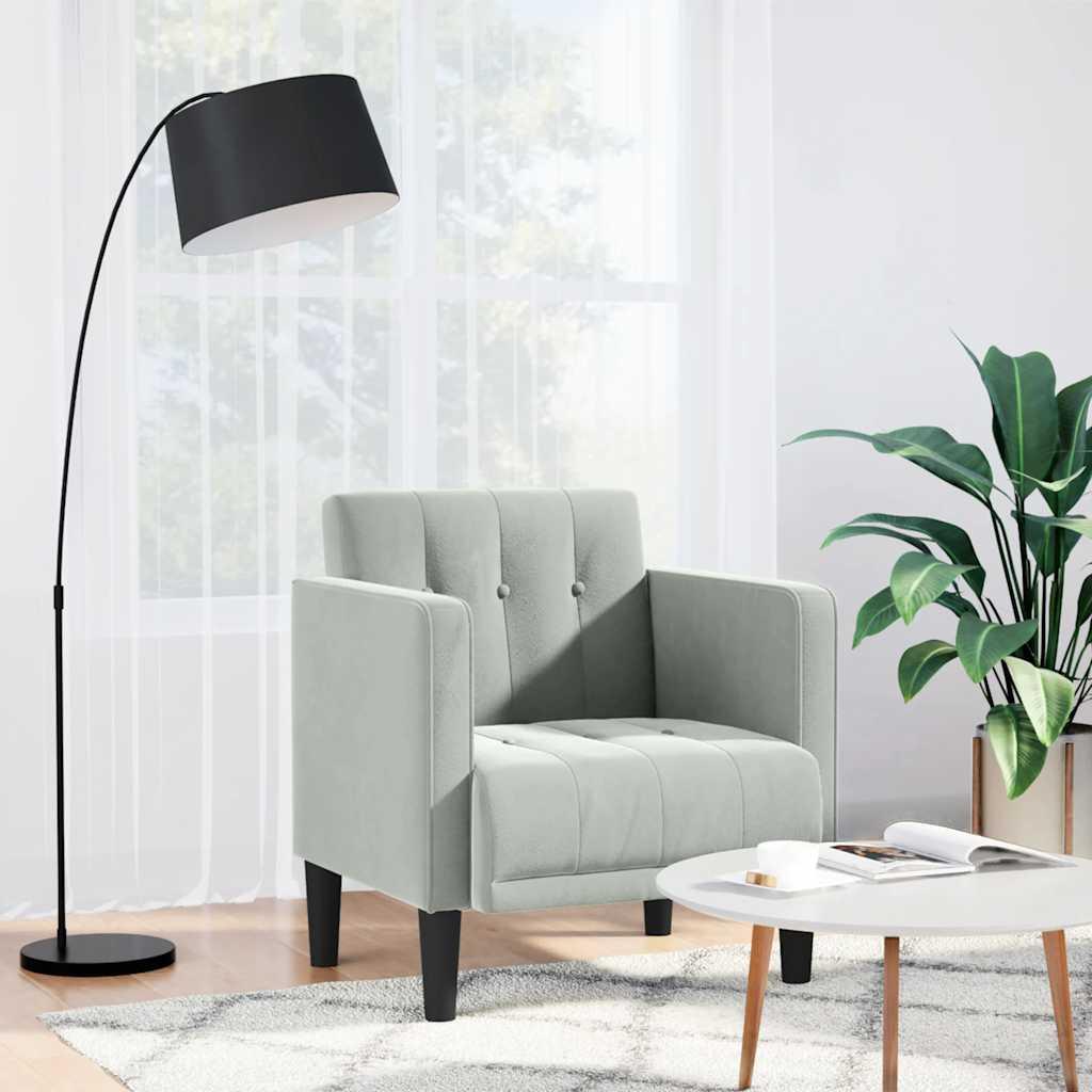 Sofastol Med Armlæn 53 Cm Fløjl - Lysegrå