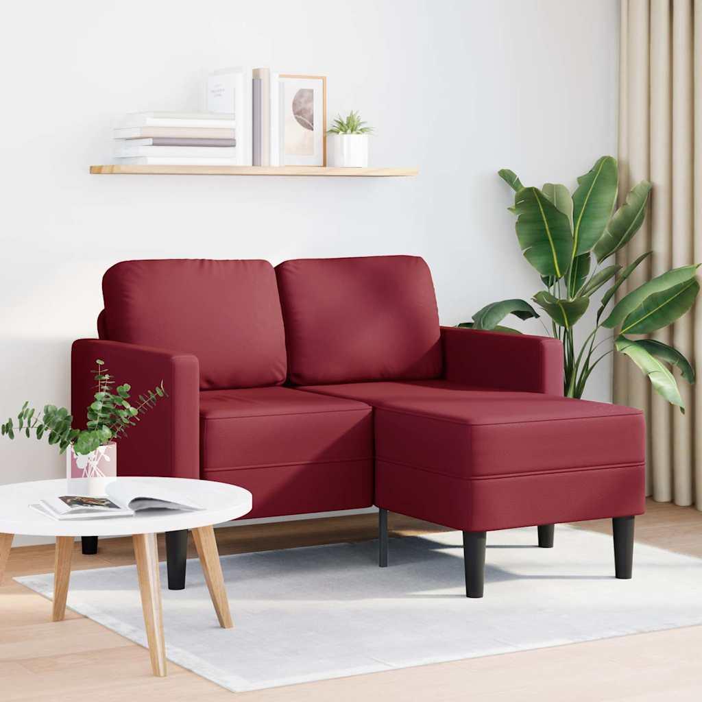 2-Personers Sofa Med Chaiselong L-Formet 125Cm Kunstlæder - Vinrød