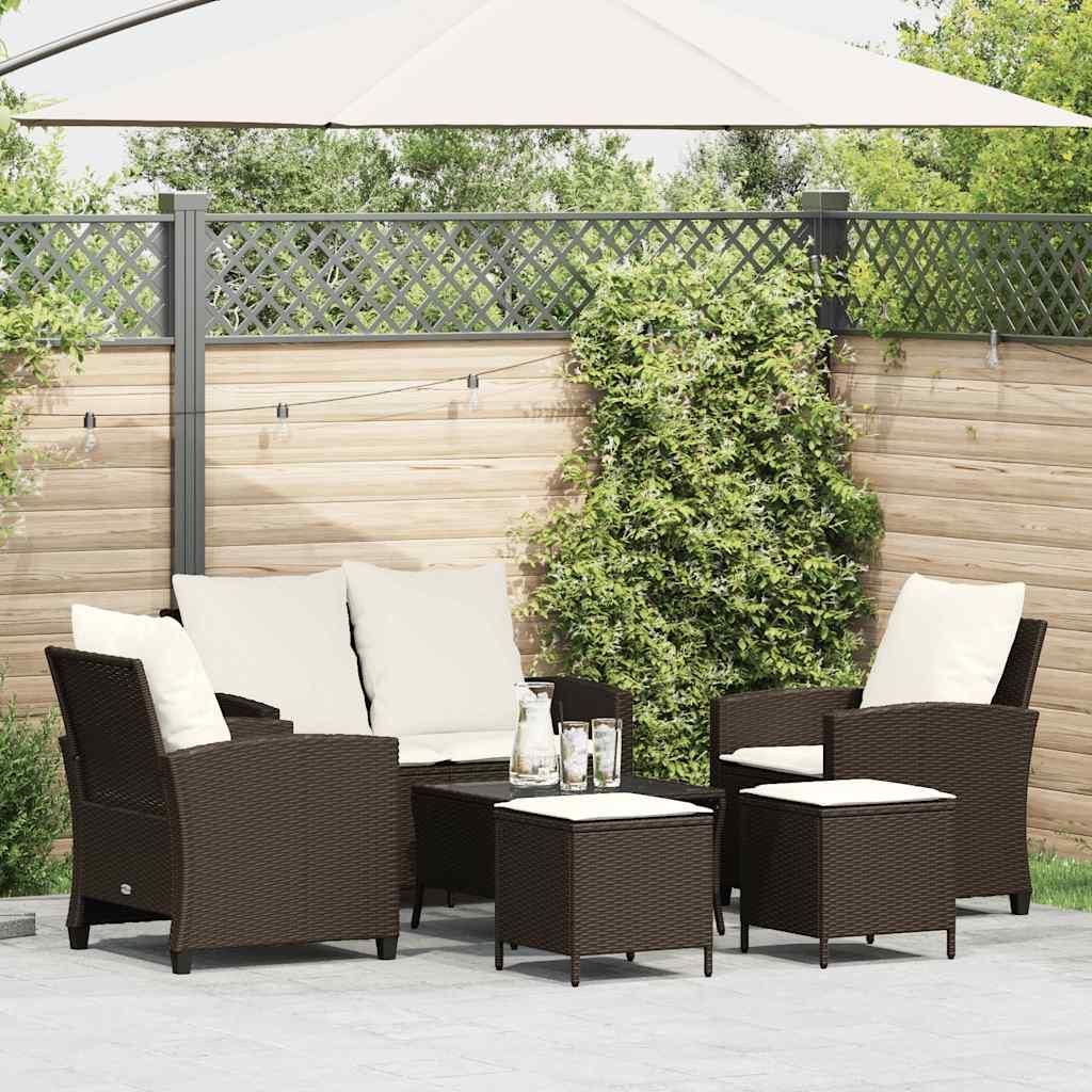 Sofasæt Til Haven 6 Dele Med Hynder Polyrattan Sort - Brun og cremefarvet / Glas