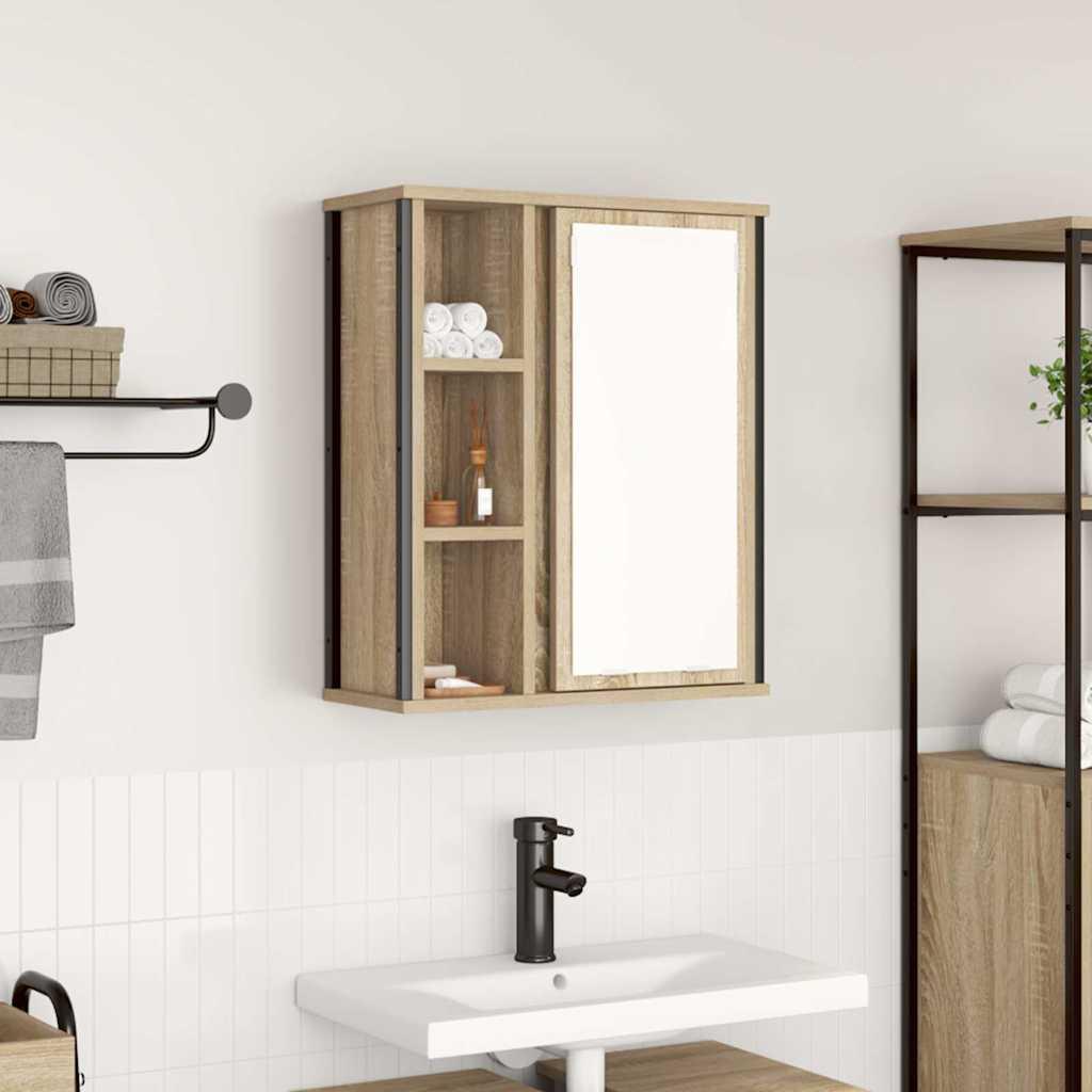 Vægskab til badeværelse med spejl 50x21x60 cm sonoma-eg