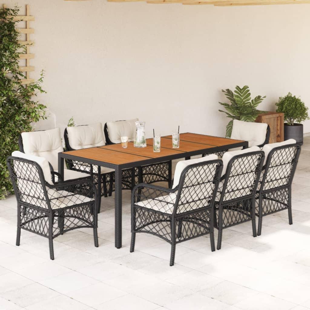 Bistrosæt Til Haven 3 Dele Med Hynder Polyrattan - 8 / Sort og cremefarvet / 190 cm bordlængde