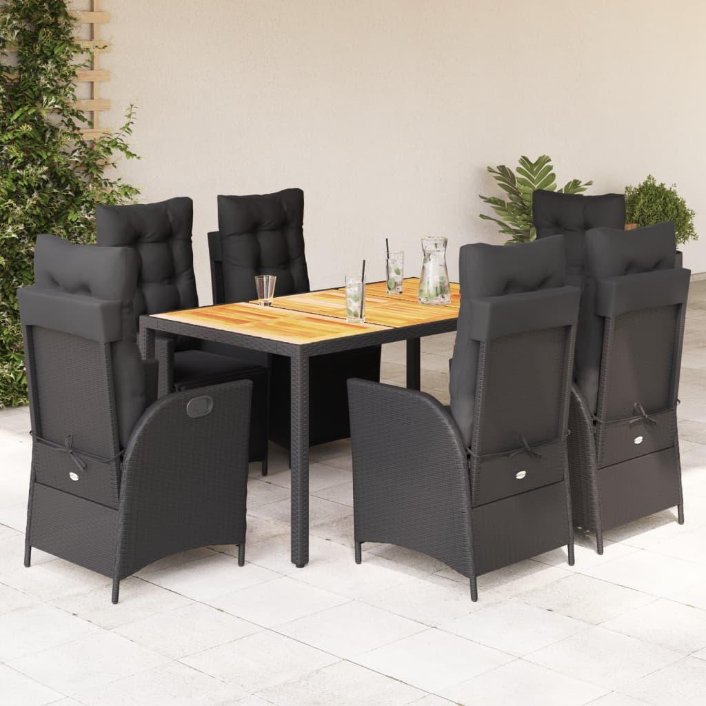 Spisebordssæt Til Haven 7 Dele Med Hynder Polyrattan Sort - 6 / Sort / 150 cm bordlængde