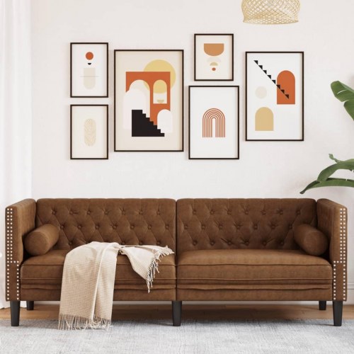 3-personers Chesterfield-sofa i imiteret ruskind - brun