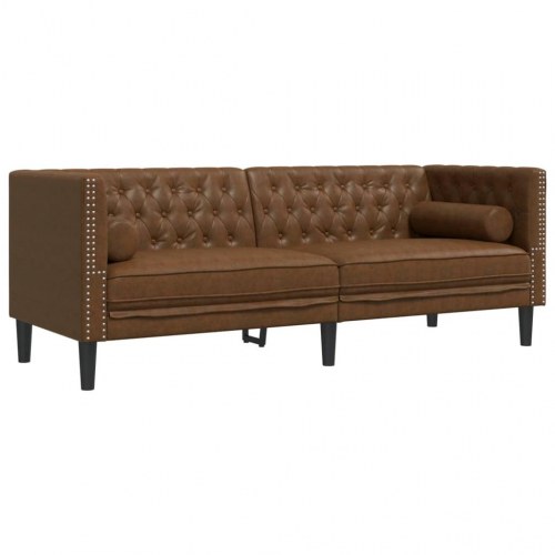 3-personers Chesterfield-sofa i imiteret ruskind - brun