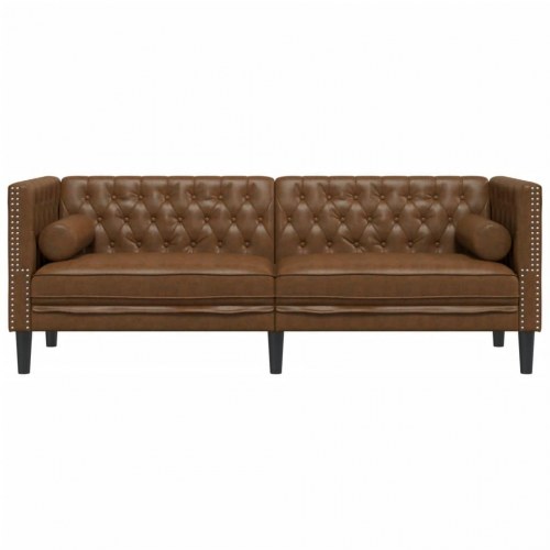 3-personers Chesterfield-sofa i imiteret ruskind - brun