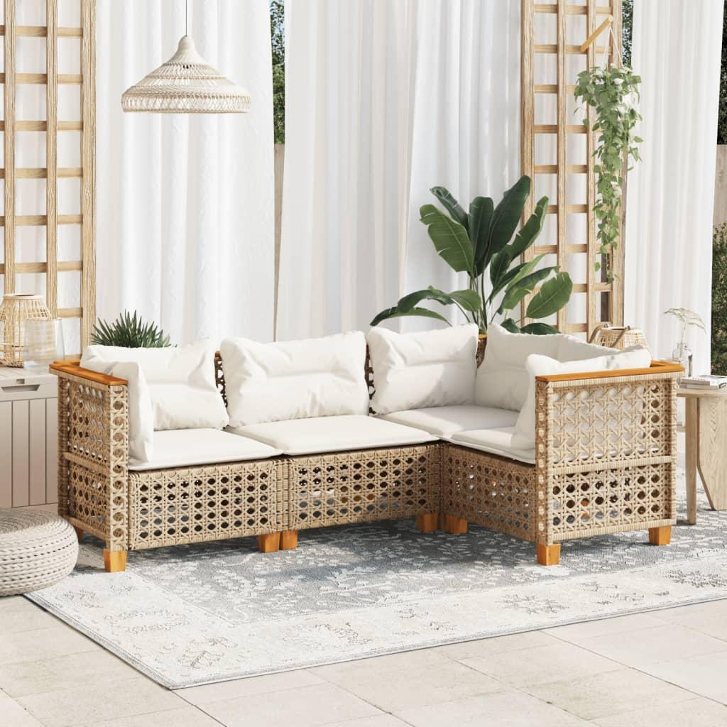 Sofasæt Til Haven 5 Dele Med Hynder Polyrattan Beige - hulvævning / Uden bord