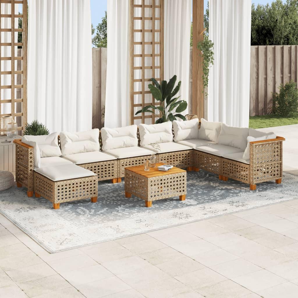 Sofasæt Til Haven 8 Dele Med Hynder Polyrattan Beige - hulvævning / Med bord