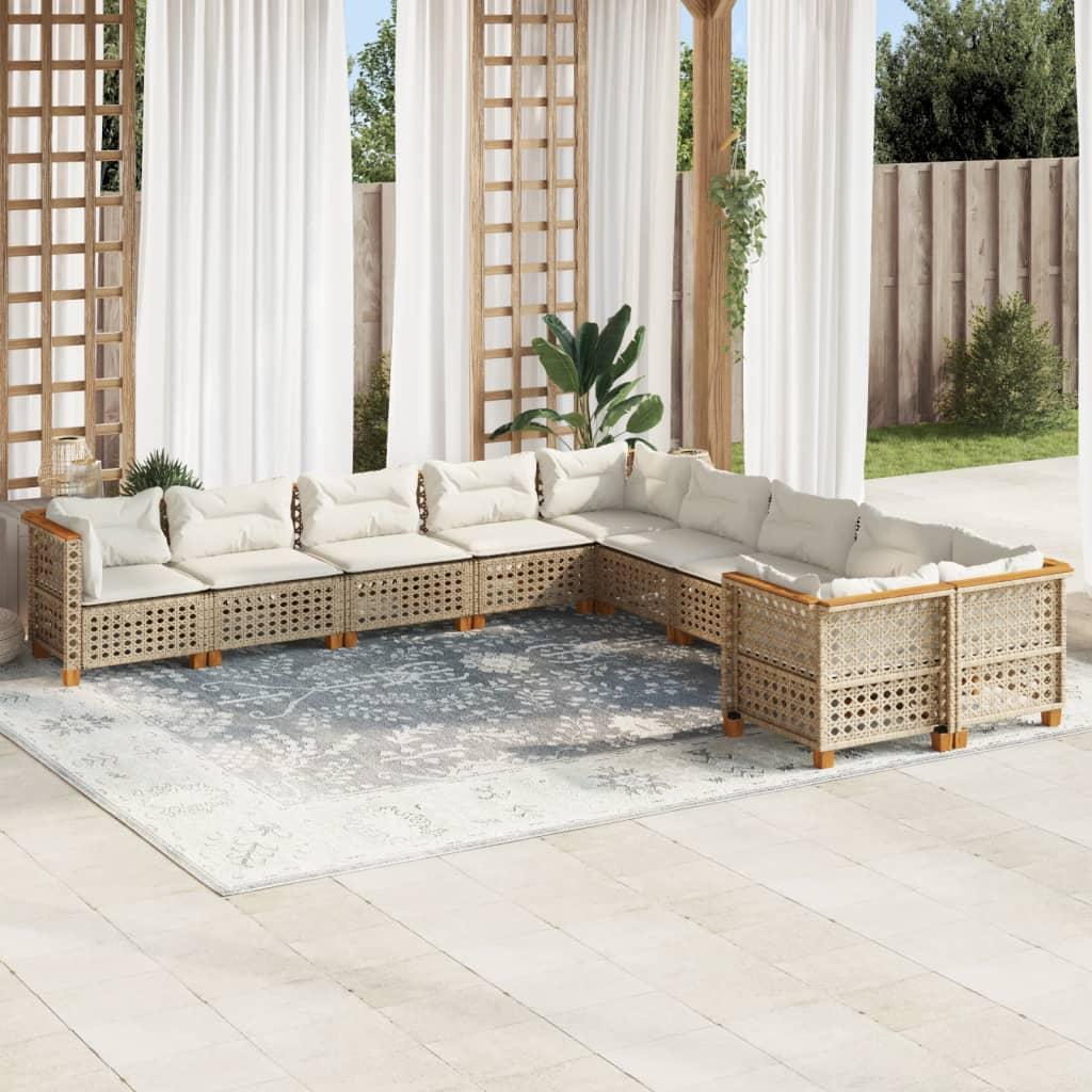 Sofasæt Til Haven 10 Dele Med Hynder Polyrattan Beige - hulvævning / Uden bord