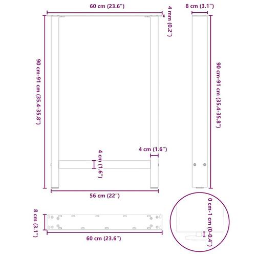 Sofabordben 2 stk. 60x(90-91) cm stål sort