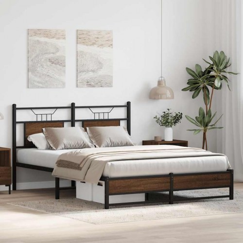 Sengeramme 140 x 190 cm med sengegavl - brun egetræ