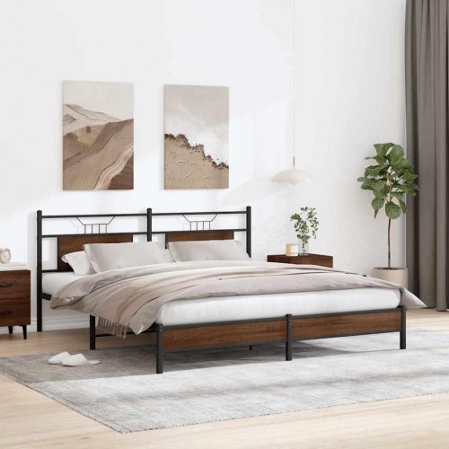 Sengeramme uden madras med sengegavl 183 x 203 cm - brunt egetræ