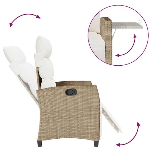Havestol med lænefunktion og sidebord polyrattan beige