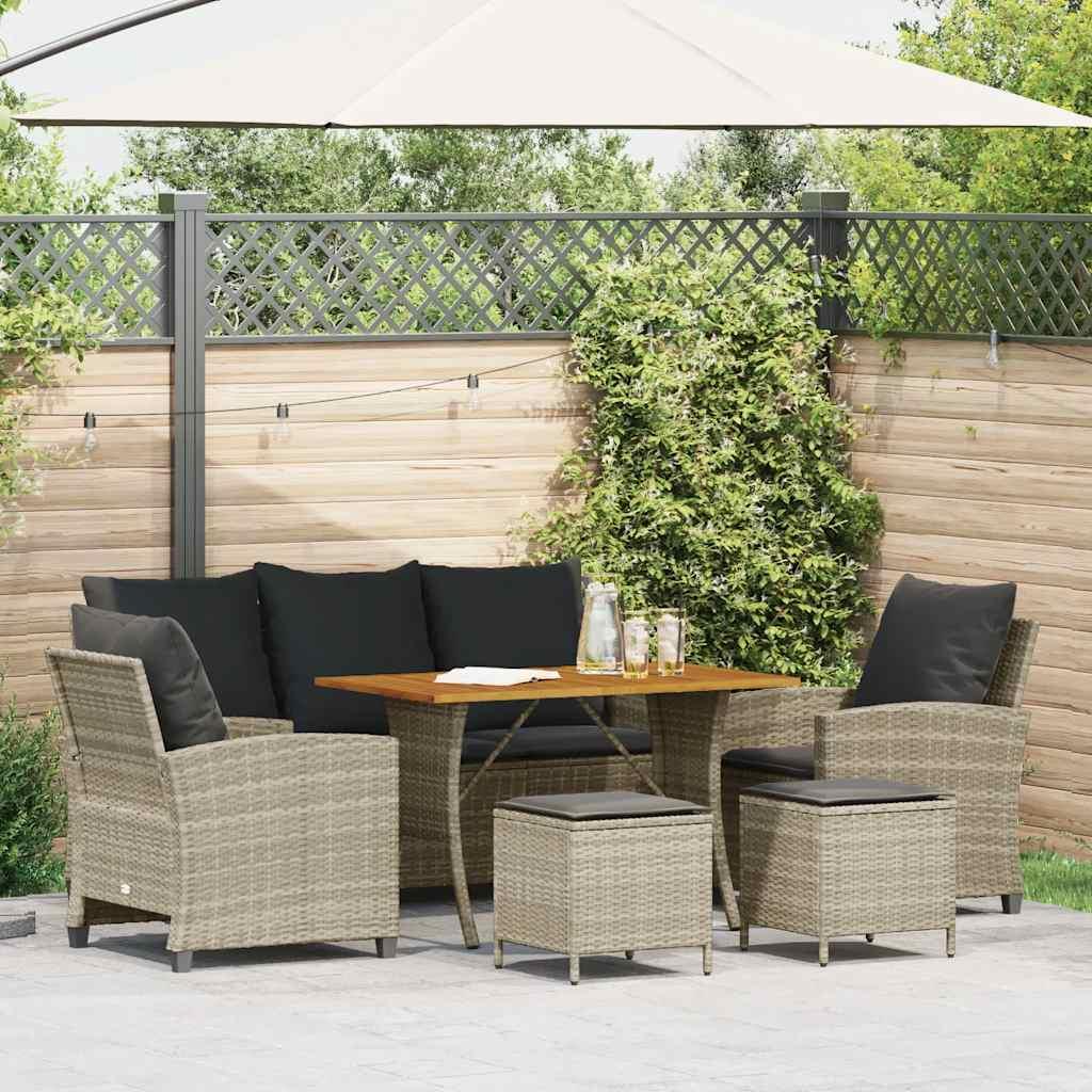 Sofasæt Til Haven 6 Dele Med Hynder Polyrattan - Lysegrå / træ