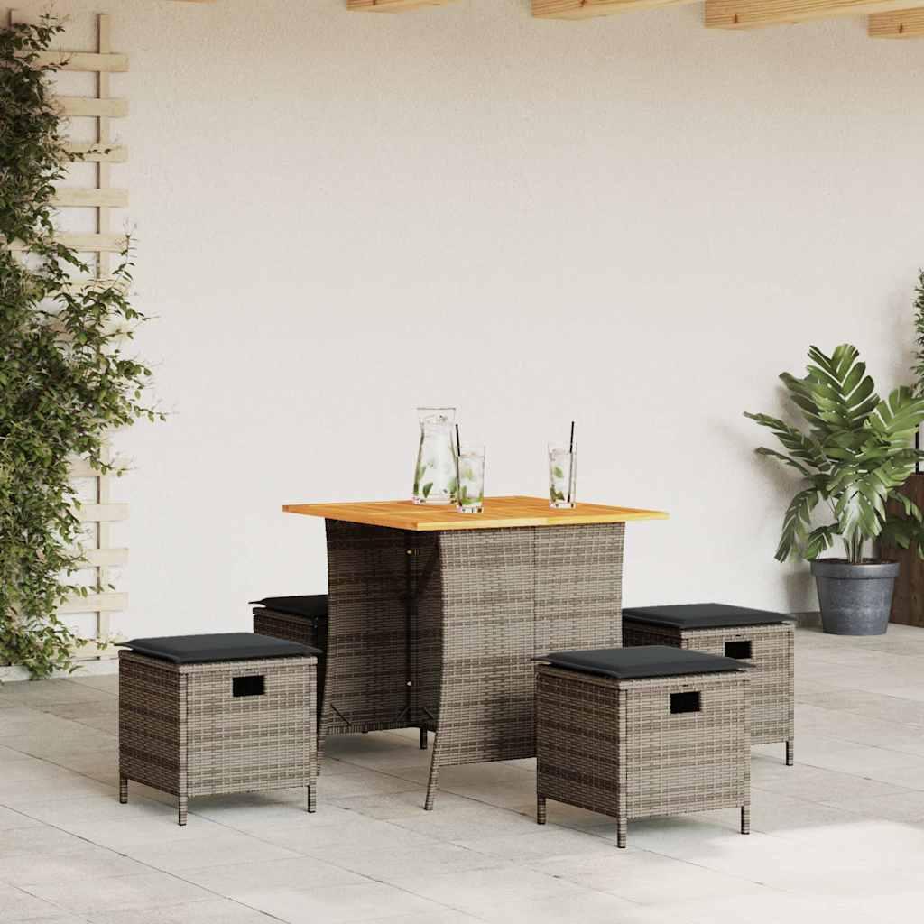 Spisebordssæt Til Haven 5 Dele Med Hynder Polyrattan - Grå / Antracitgrå