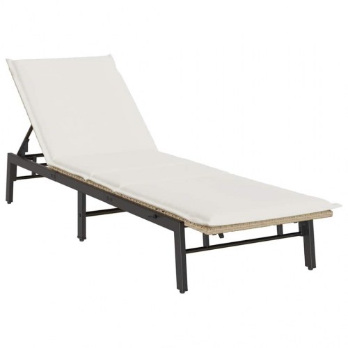 Liggestol med hynde i polyrattan - beige