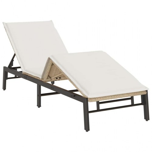 Liggestol med hynde i polyrattan - beige