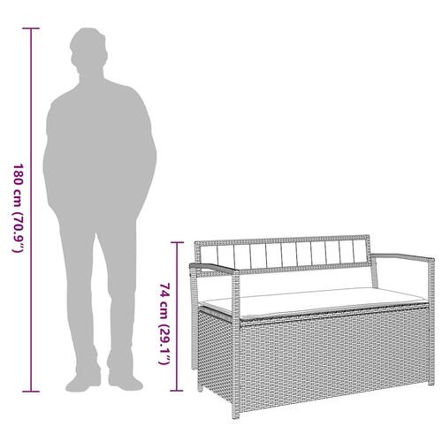 Opbevaringsbænk til haven med hynde polyrattan beige