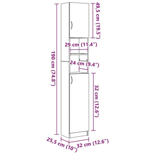 Badeværelseshøjskab 32 × 25,5 × 190 cm i konstrueret træ - sort eg
