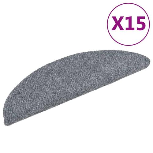 Selvklæbende trappemåtter 15 stk. nålenagle 56x17x3 cm lysegrå