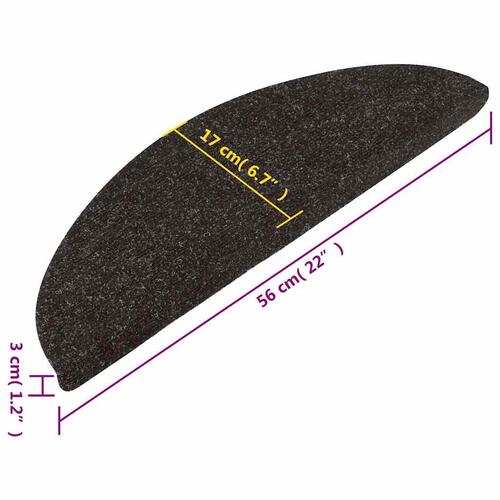 Selvklæbende trappemåtter 15 stk. 56x17x3 cm sort