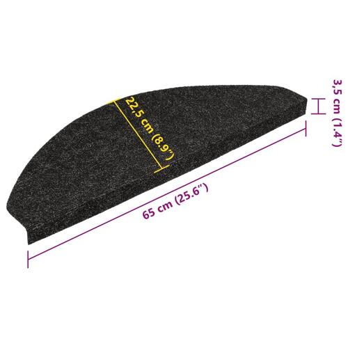 Selvklæbende trappemåtter 15 stk. 65x22,5x3,5 cm antracitgrå