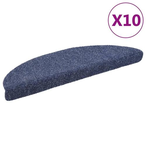 Selvklæbende trappemåtter 10 stk. 56x17x3 cm tuftet blå