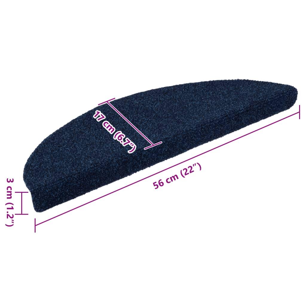 Selvklæbende trappemåtter 10 stk. 56x17x3 cm tuftet marineblå