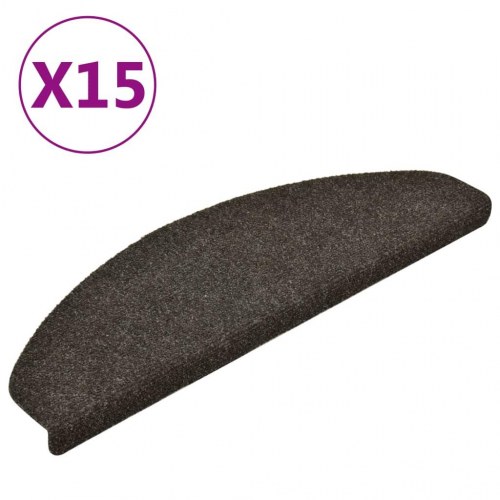 Selvklæbende trappemåtter - 15 stk. halvrunde, 65×21×4 cm, antracit