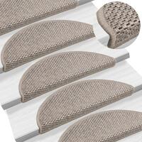 Selvklæbende trappemåtter 15 stk. 56x17x3 cm sisal-look sølv