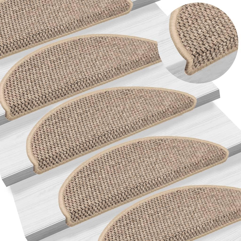 Selvklæbende trappemåtter 15 stk. 56x17x3 cm sisal-look beige