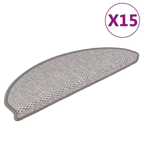 Selvklæbende trappemåtter 15 stk. 65x21x4 cm sisal-look platina